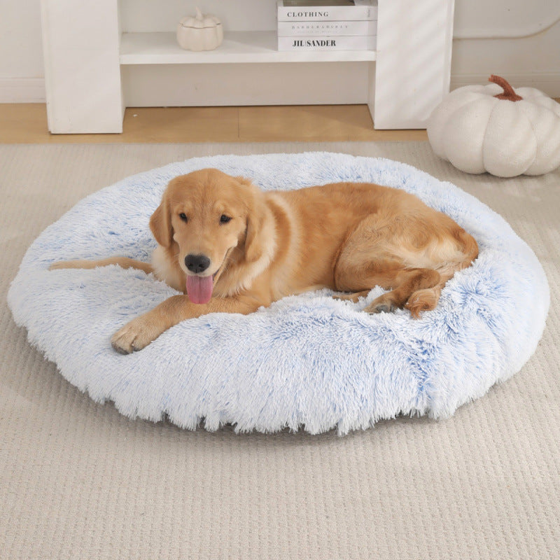 Plush Round Pet Bed Warm Sleep Mat Soft Cat House Set
