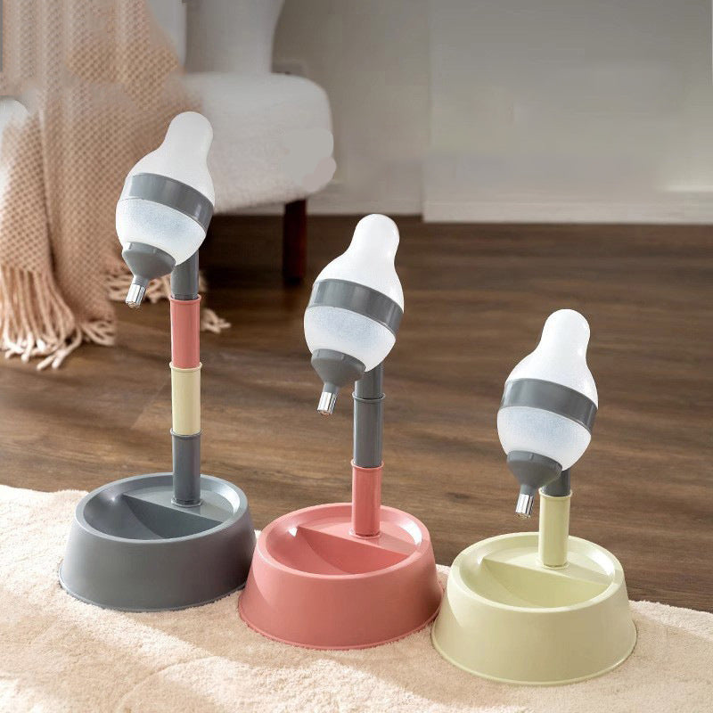 Adjustable Height Pet Standing Water Dispenser Bowl With Detachable Pole