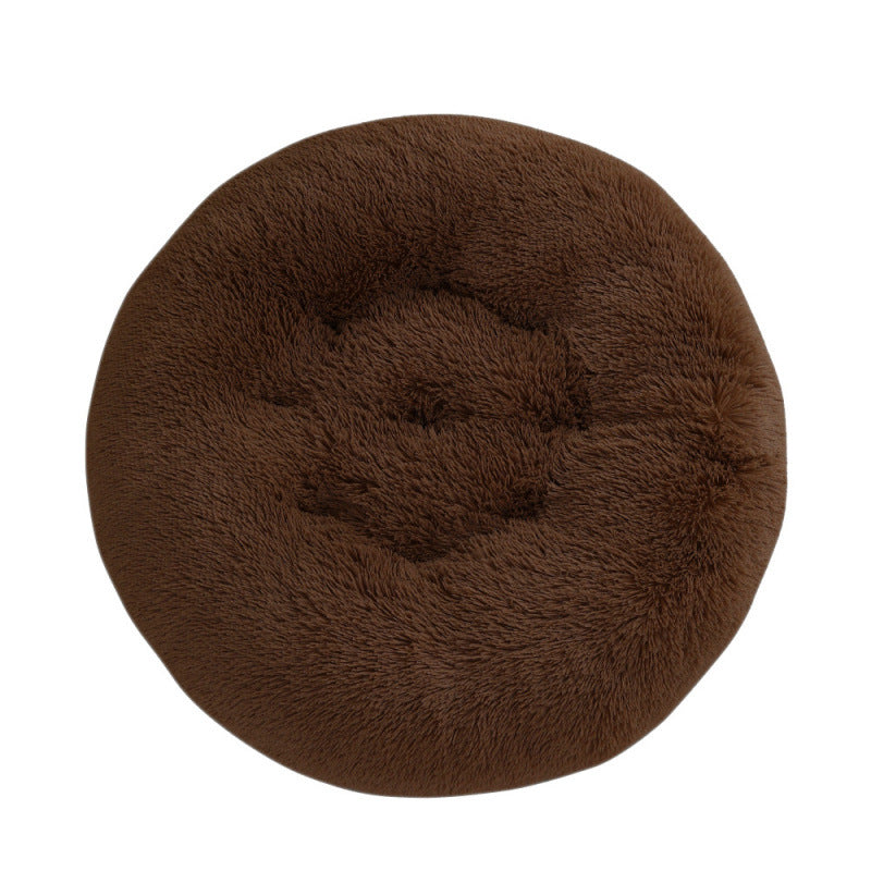 Plush Round Pet Bed Warm Sleep Mat Soft Cat House Set
