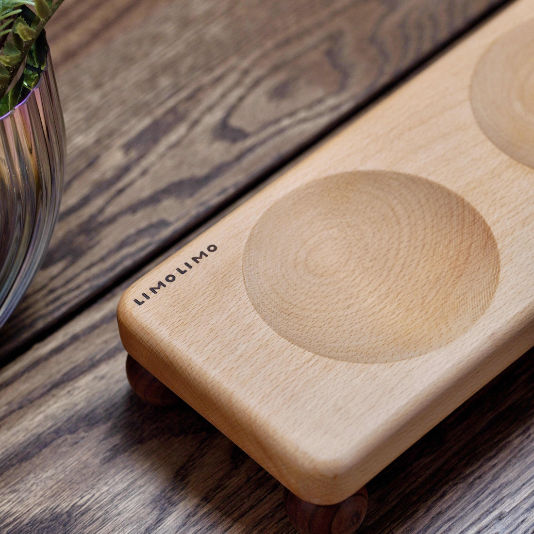 Solid Wood Pet Bowl With Ceramic Feeding Dish