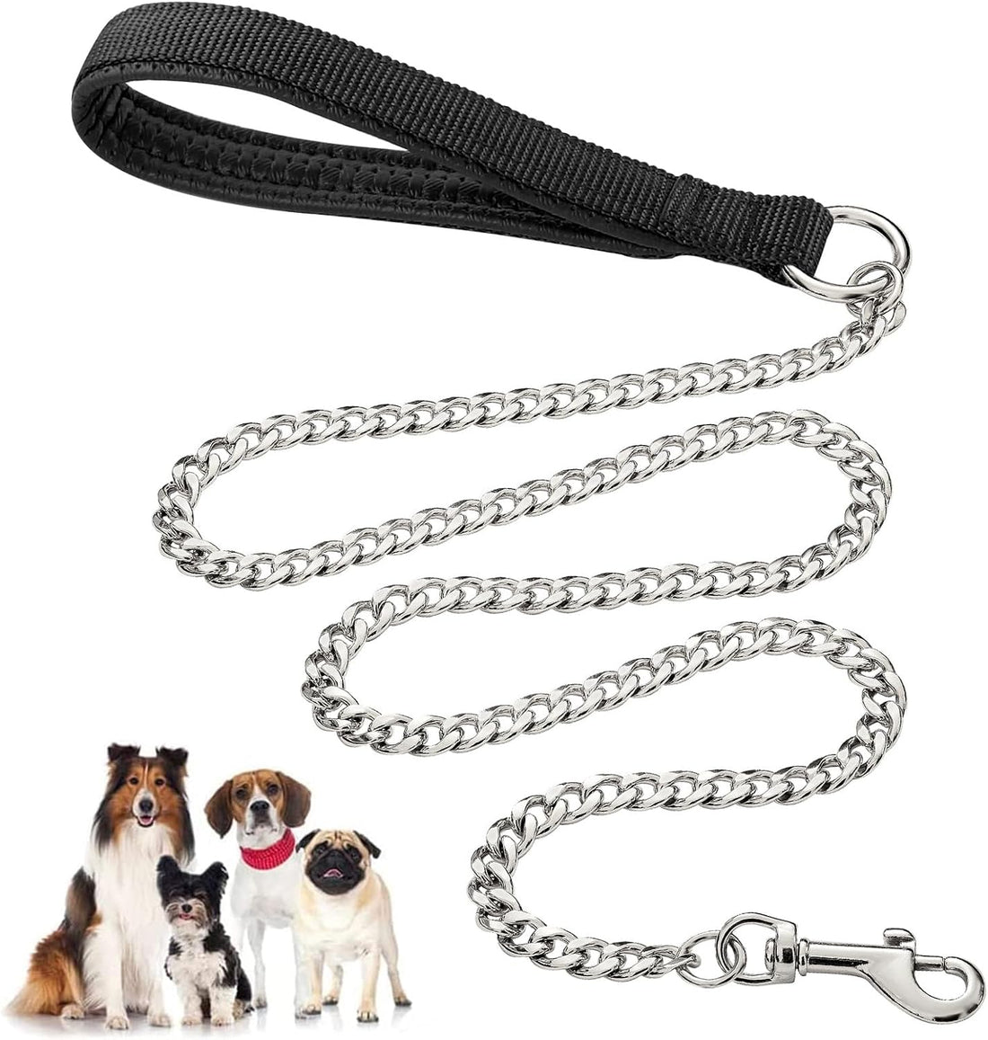 Heavy Duty Metal Chew Proof Pet Chain Leash With Padded Handle