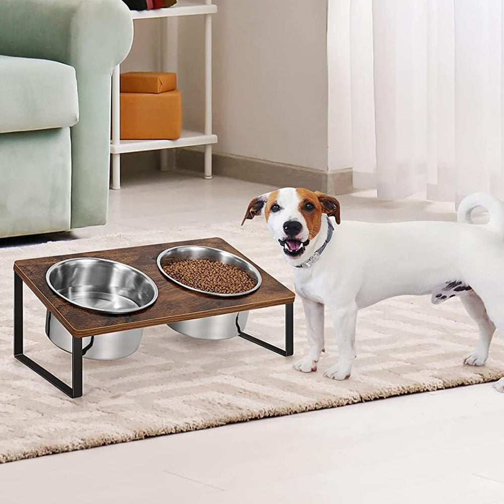 Wood And Iron Pet Feeding Rack With Bowl Stand
