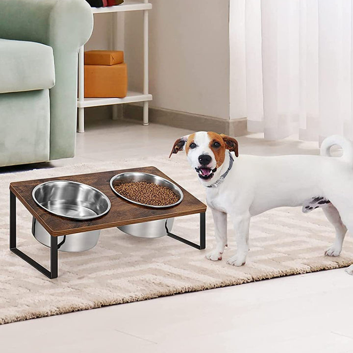 Wood And Iron Pet Feeding Rack With Bowl Stand
