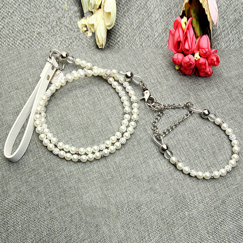 Pearl Pet Collar Rope Leash Fashion Set