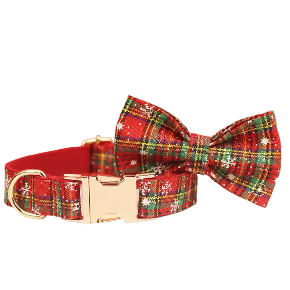 Christmas Pet Collar Plaid Rope Leash Suit Bowknot Flowers