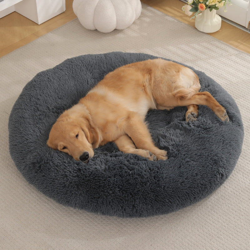 Plush Round Pet Bed Warm Sleep Mat Soft Cat House Set