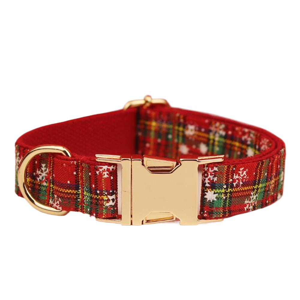 Christmas Pet Collar Plaid Rope Leash Suit Bowknot Flowers