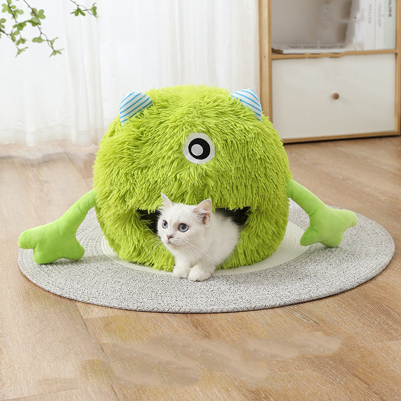 Machine Washable Fluffy Round Pet Calming Plush Sleeping Bed