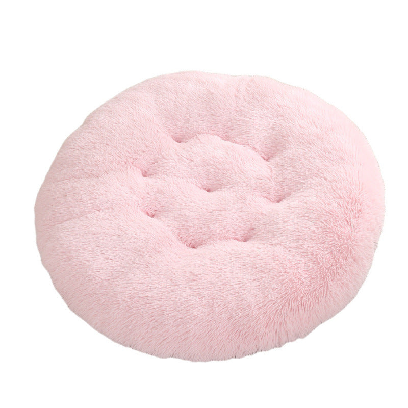 Plush Round Pet Bed Warm Sleep Mat Soft Cat House Set