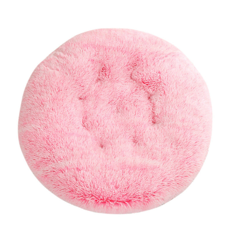 Plush Round Pet Bed Warm Sleep Mat Soft Cat House Set