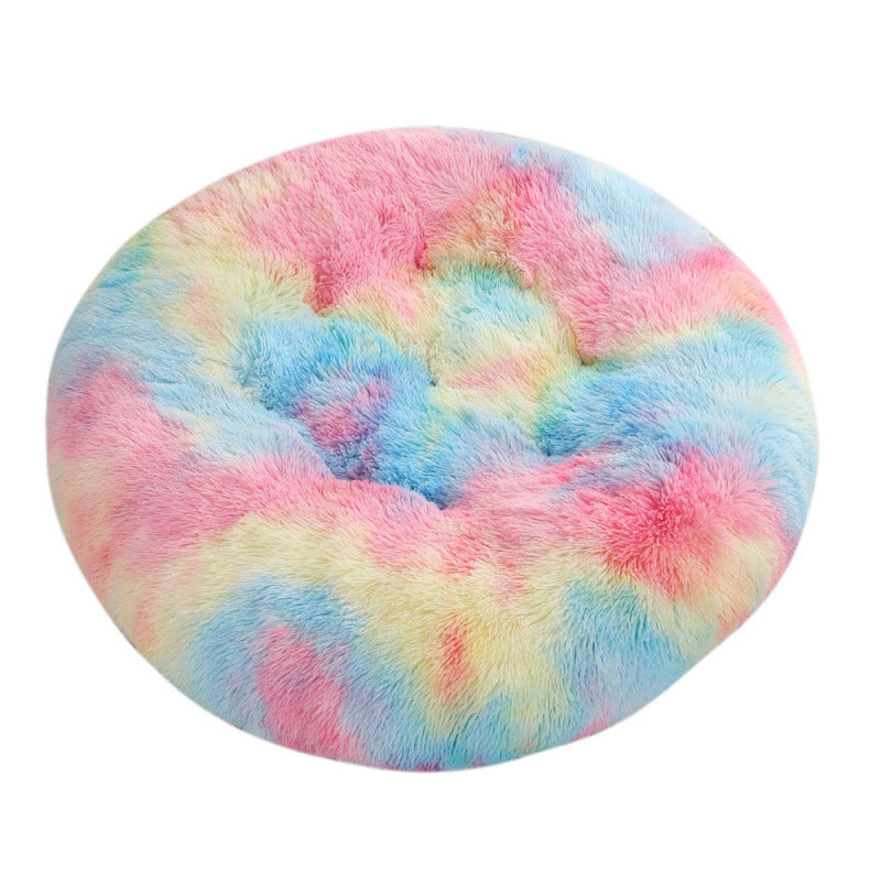 Plush Round Pet Bed Warm Sleep Mat Soft Cat House Set