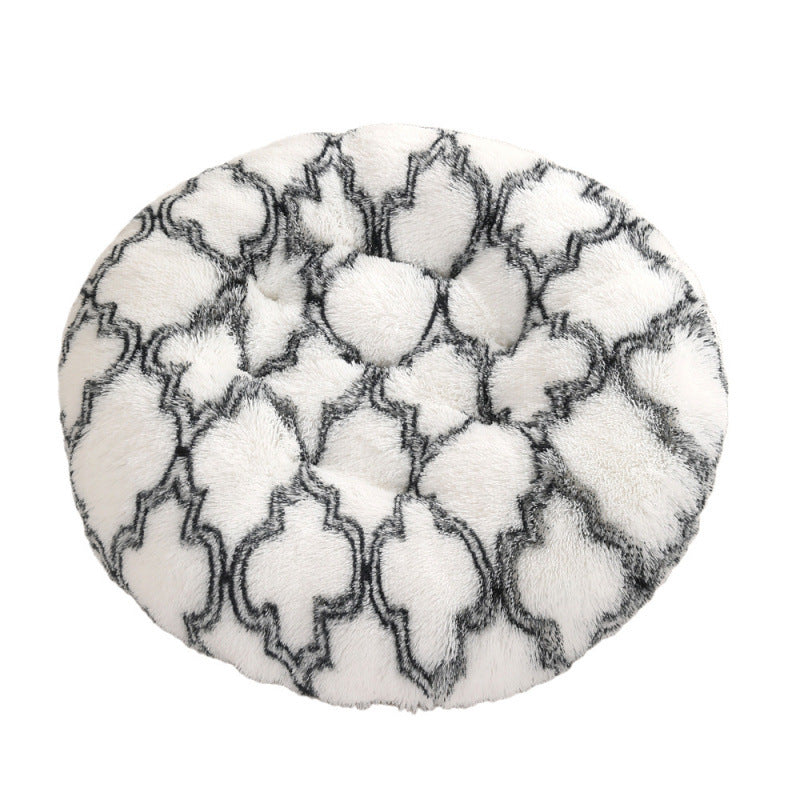 Plush Round Pet Bed Warm Sleep Mat Soft Cat House Set
