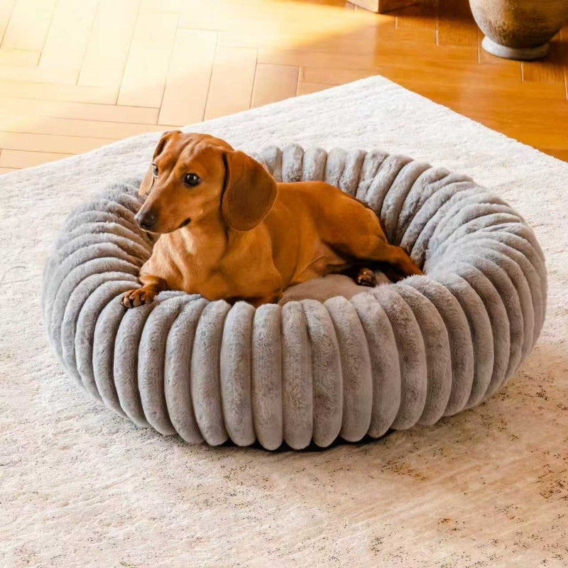 Plush Round Pet Winter Warm Fur Sleeping Mat Bed