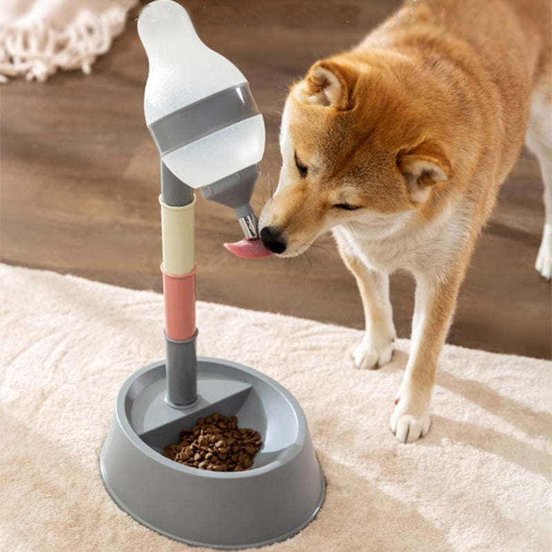 Adjustable Height Pet Standing Water Dispenser Bowl With Detachable Pole