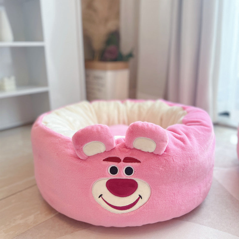 Cartoon Plush Round Pet All Season Sleeping Bed Cushion Nest