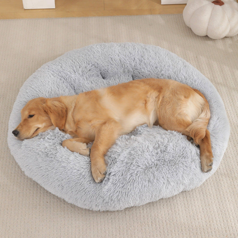Plush Round Pet Bed Warm Sleep Mat Soft Cat House Set