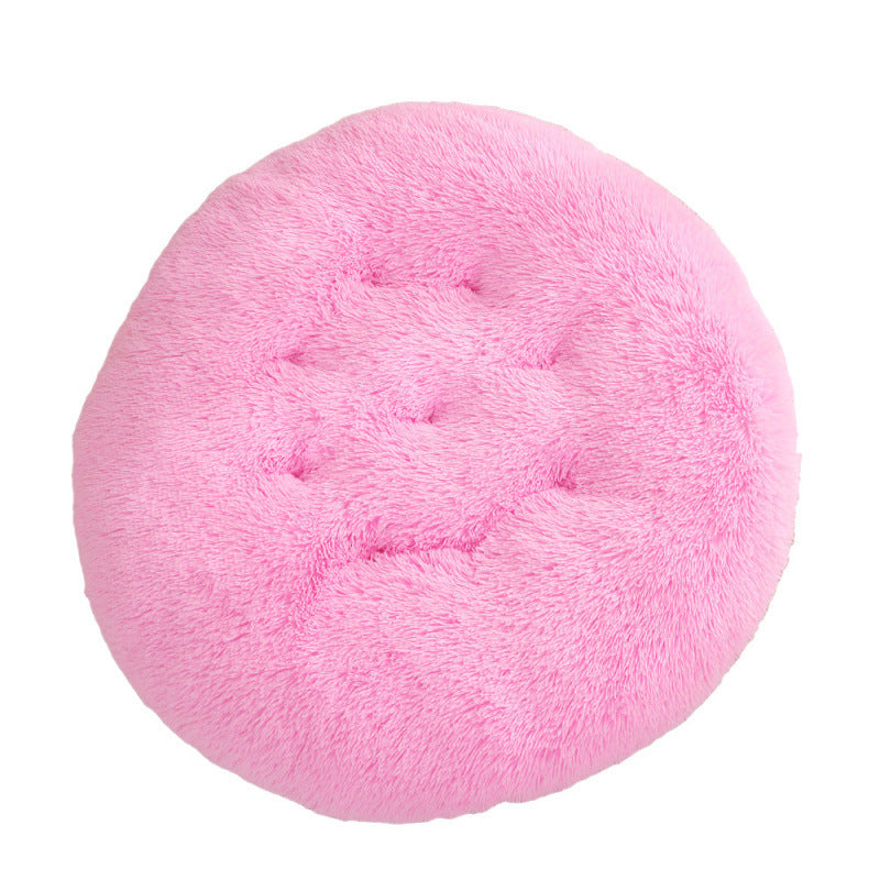 Plush Round Pet Bed Warm Sleep Mat Soft Cat House Set
