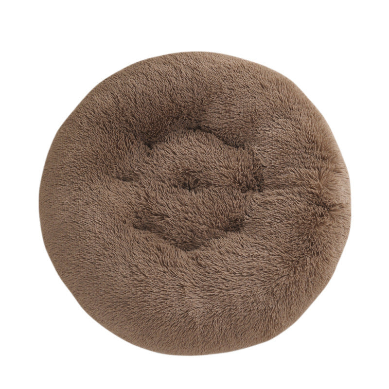 Plush Round Pet Bed Warm Sleep Mat Soft Cat House Set