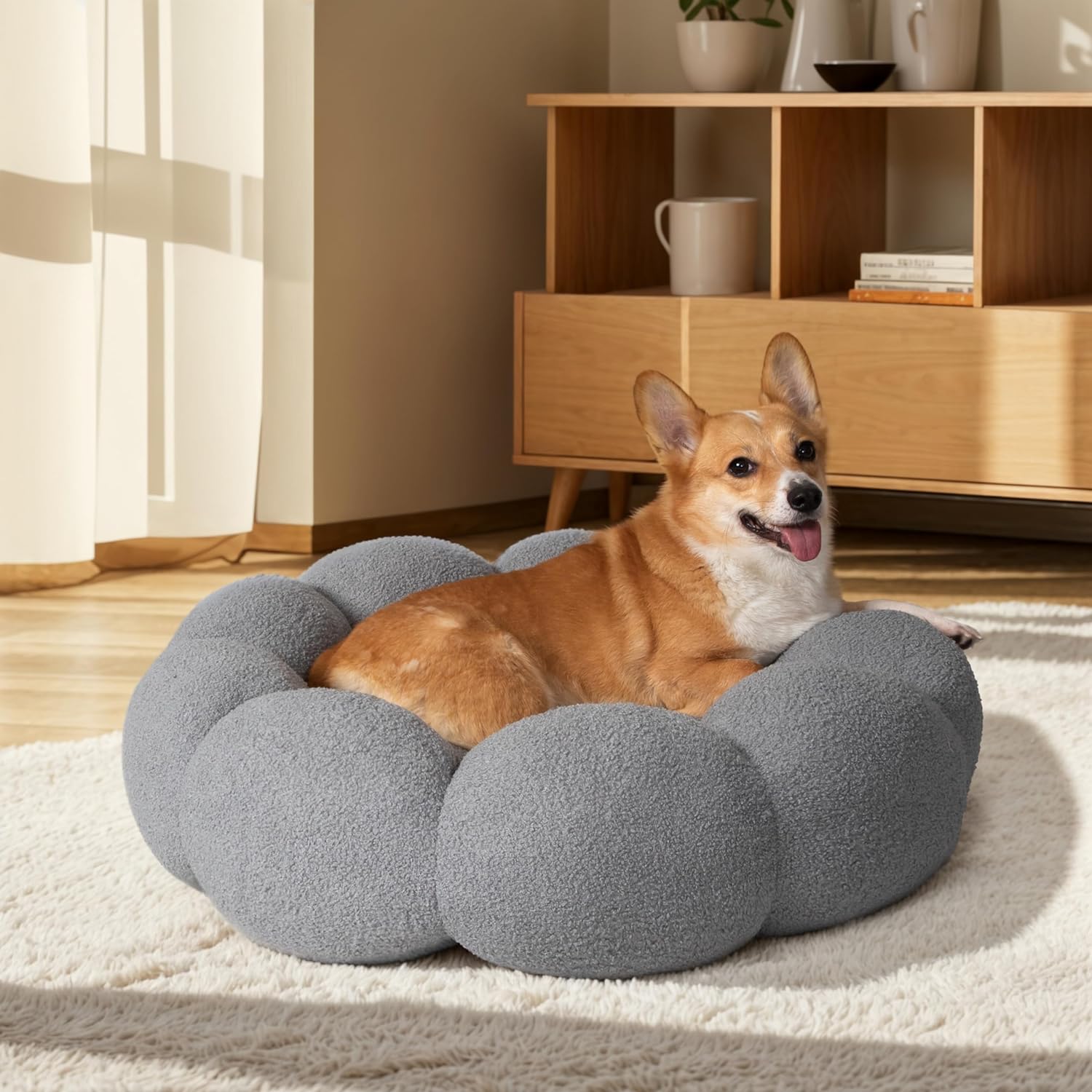 Fluffy Plush Round Pet Calming Donut Sleeping Bed
