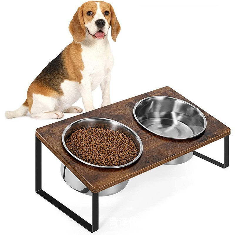Wood And Iron Pet Feeding Rack With Bowl Stand