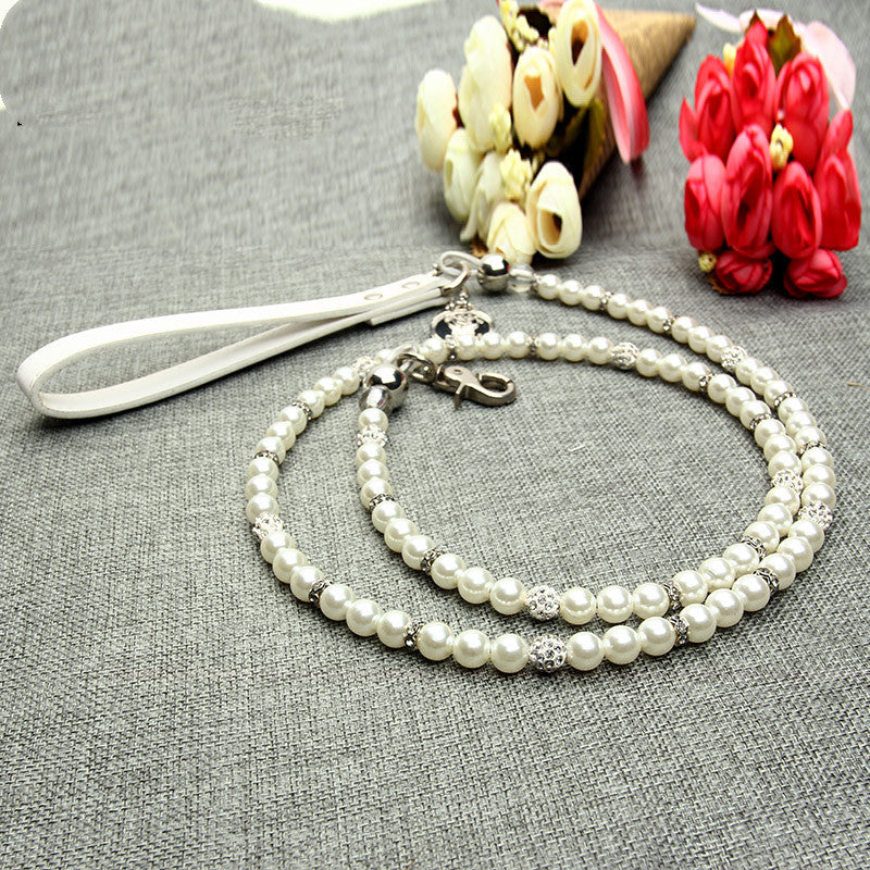 Pearl Pet Collar Rope Leash Fashion Set