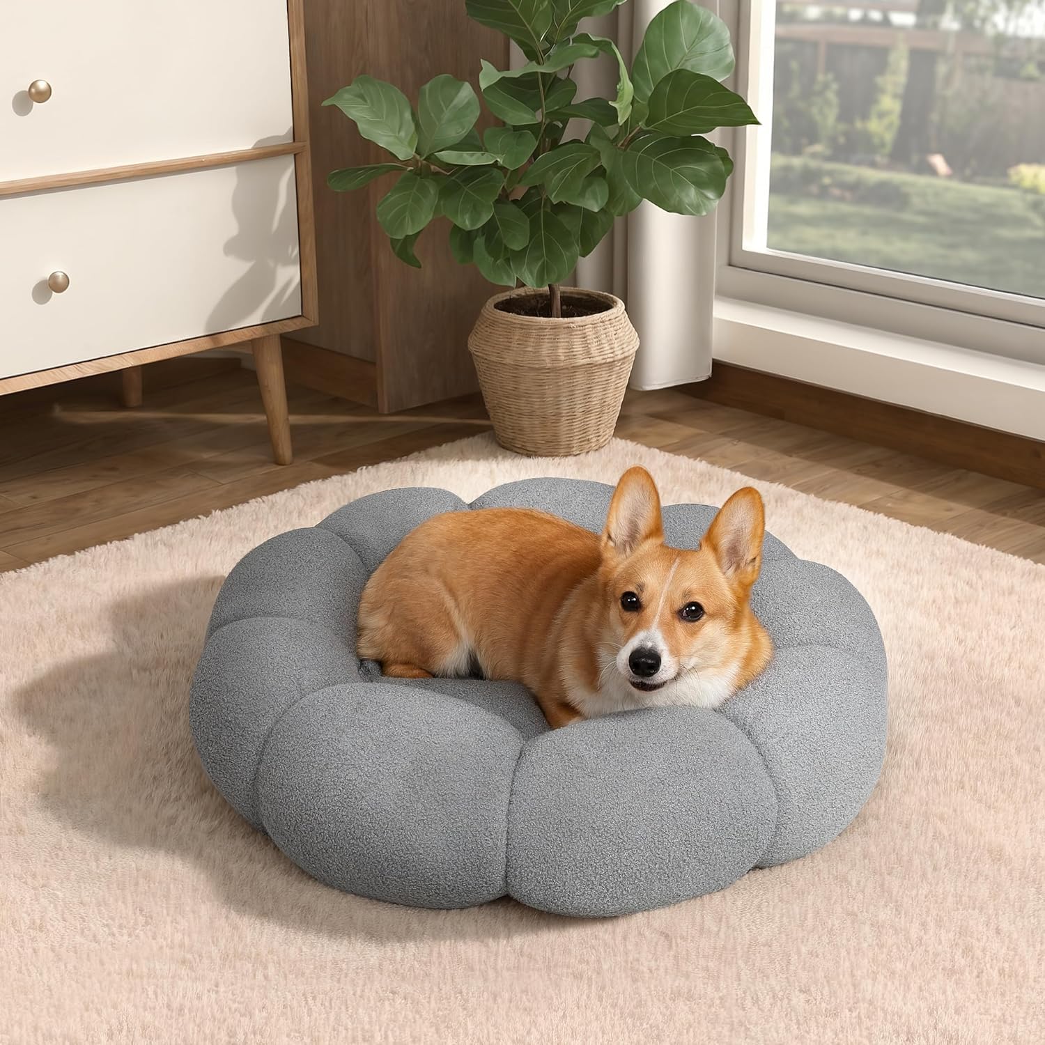 Fluffy Plush Round Pet Calming Donut Sleeping Bed