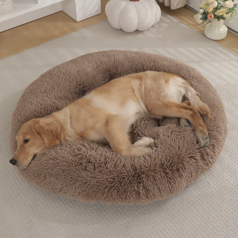 Plush Round Pet Bed Warm Sleep Mat Soft Cat House Set