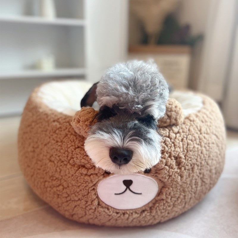Cartoon Plush Round Pet All Season Sleeping Bed Cushion Nest