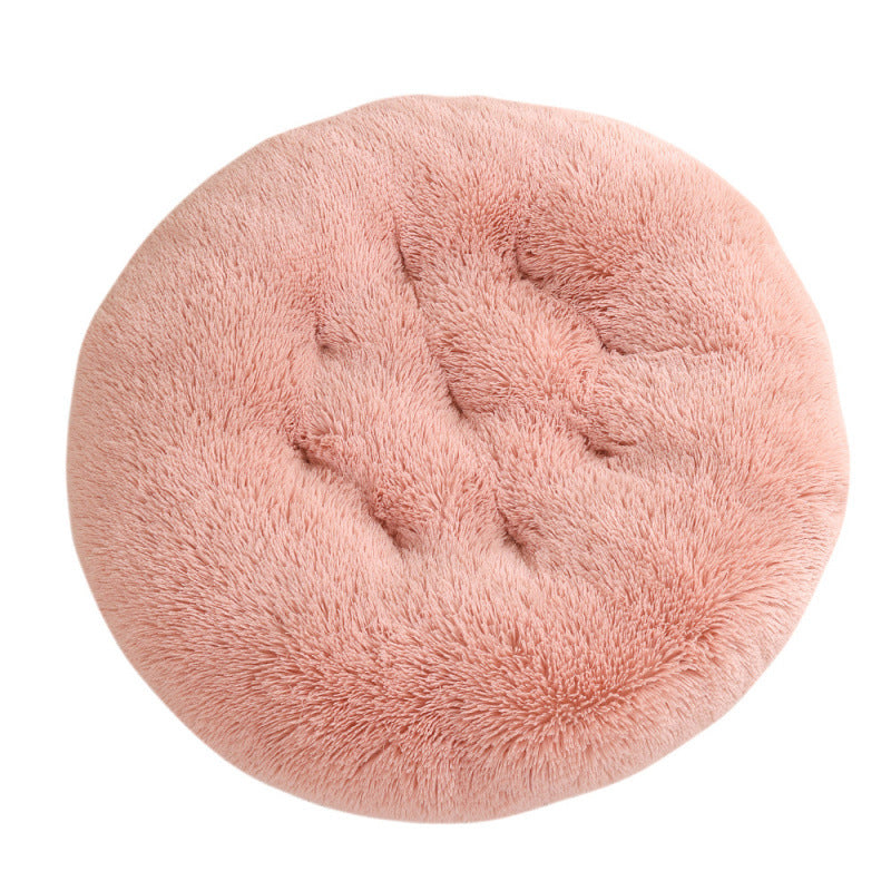 Plush Round Pet Bed Warm Sleep Mat Soft Cat House Set