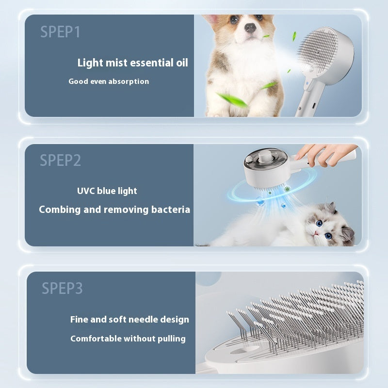 Pet Self Cleaning Steam Grooming Brush Hair Removal Tool