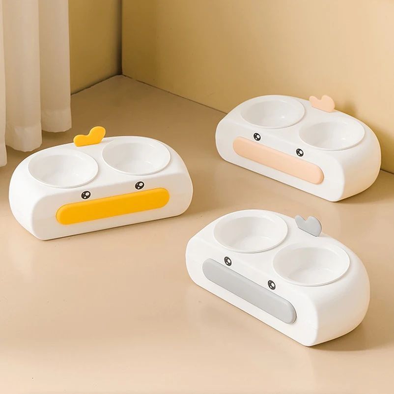 Duck Design Pet Double Bowl Feeding And Drinking Tray