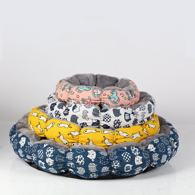 Calming Donut Round Fluffy Pet Sleeping Bed Soft Cushion