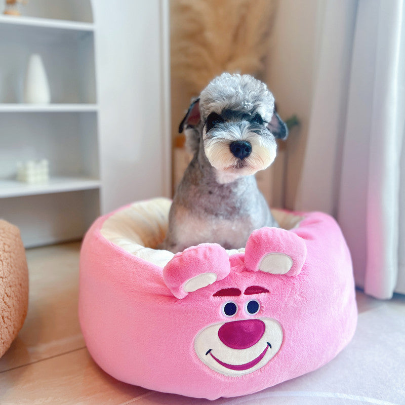 Cartoon Plush Round Pet All Season Sleeping Bed Cushion Nest