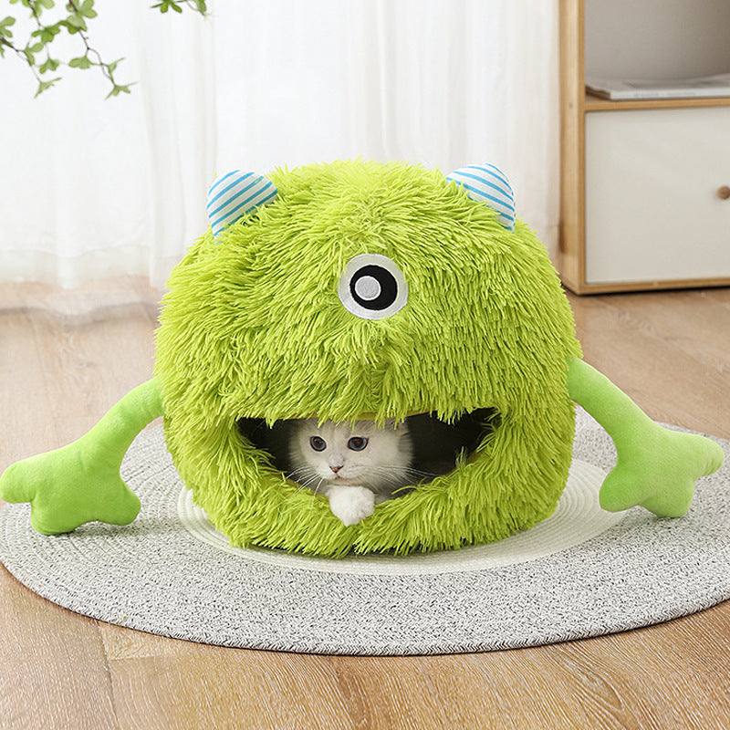 Machine Washable Fluffy Round Pet Calming Plush Sleeping Bed