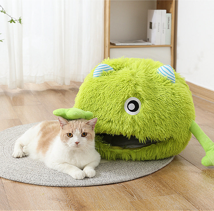 Machine Washable Fluffy Round Pet Calming Plush Sleeping Bed