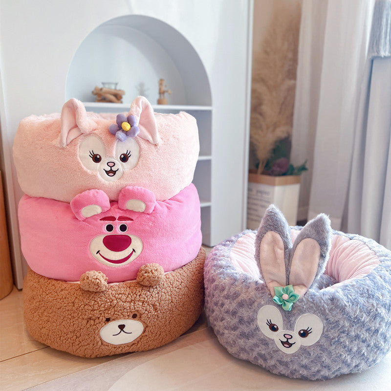 Cartoon Plush Round Pet All Season Sleeping Bed Cushion Nest