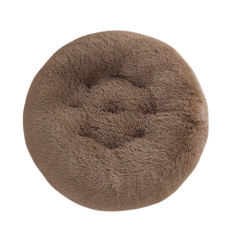 Plush Round Pet Bed Warm Sleep Mat Soft Cat House Set