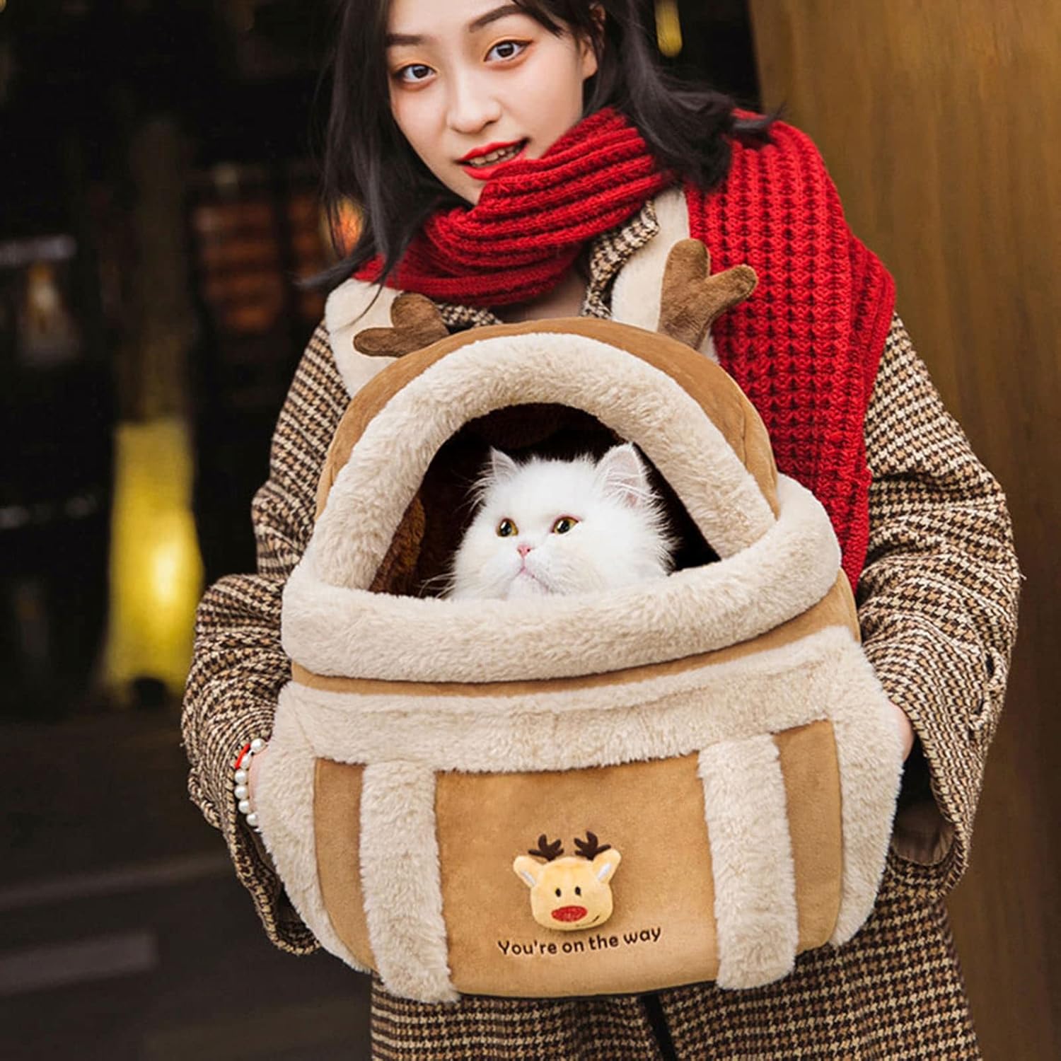 Pet Backpack Carrier Travel Bag Plush Winter Outdoor Carrier