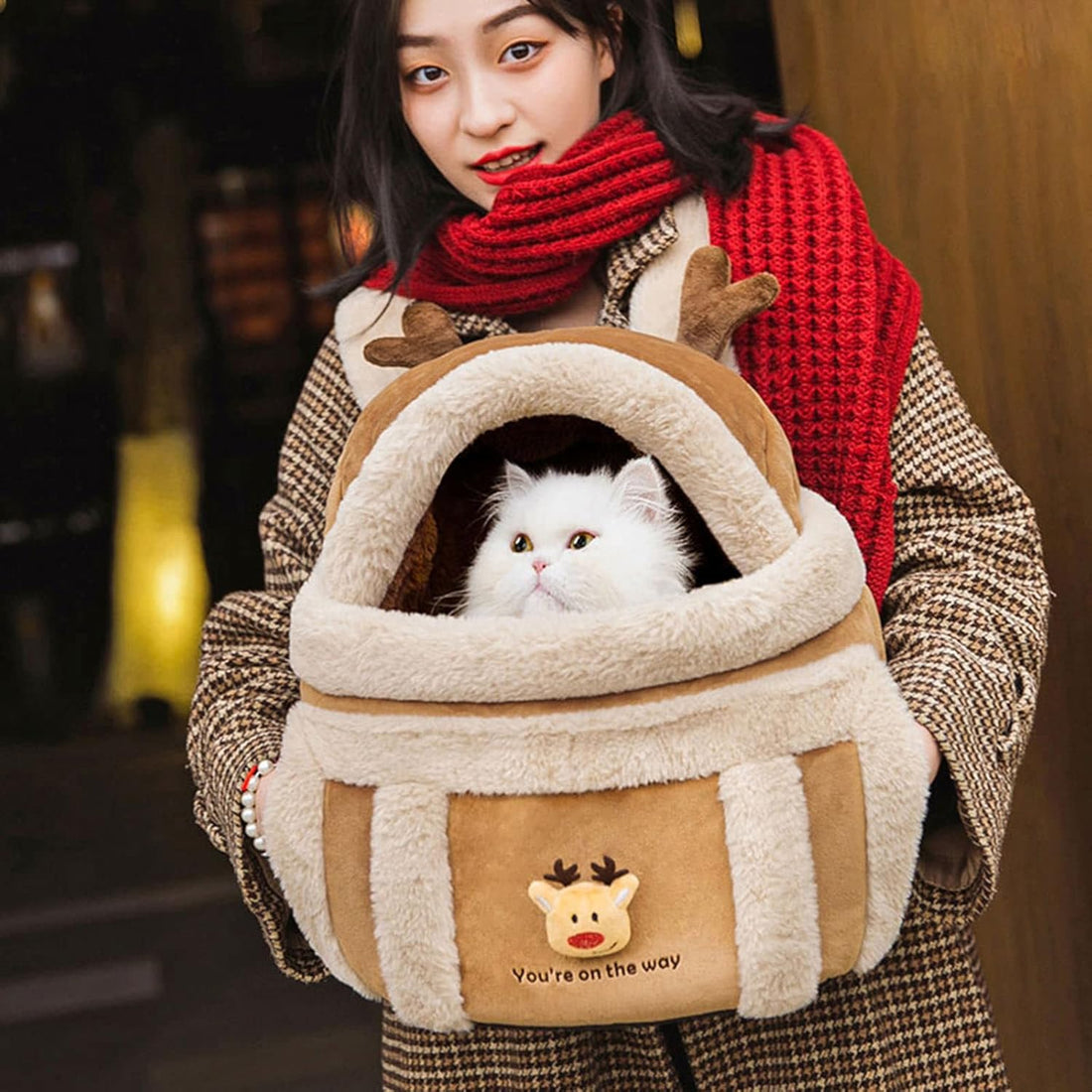 Pet Backpack Carrier Travel Bag Plush Winter Outdoor Carrier