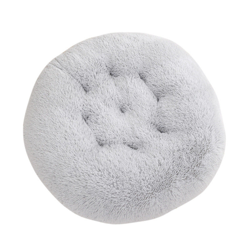 Plush Round Pet Bed Warm Sleep Mat Soft Cat House Set
