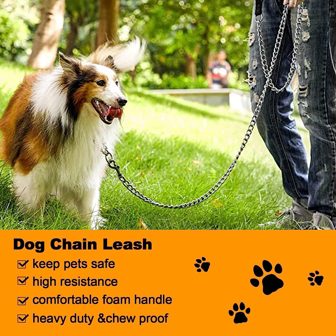 Heavy Duty Metal Chew Proof Pet Chain Leash With Padded Handle