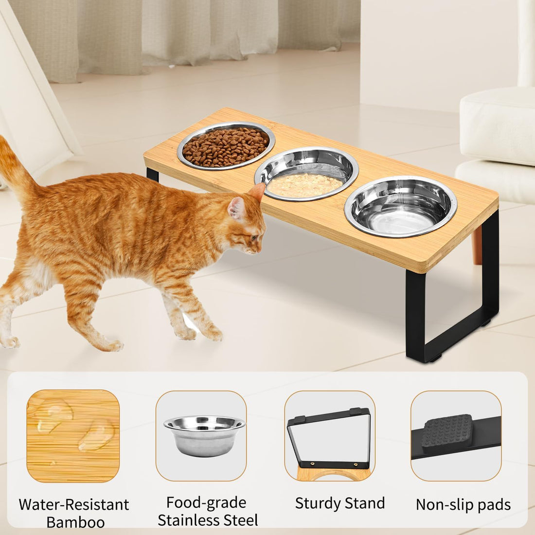 Wood And Iron Pet Feeding Rack With Bowl Stand