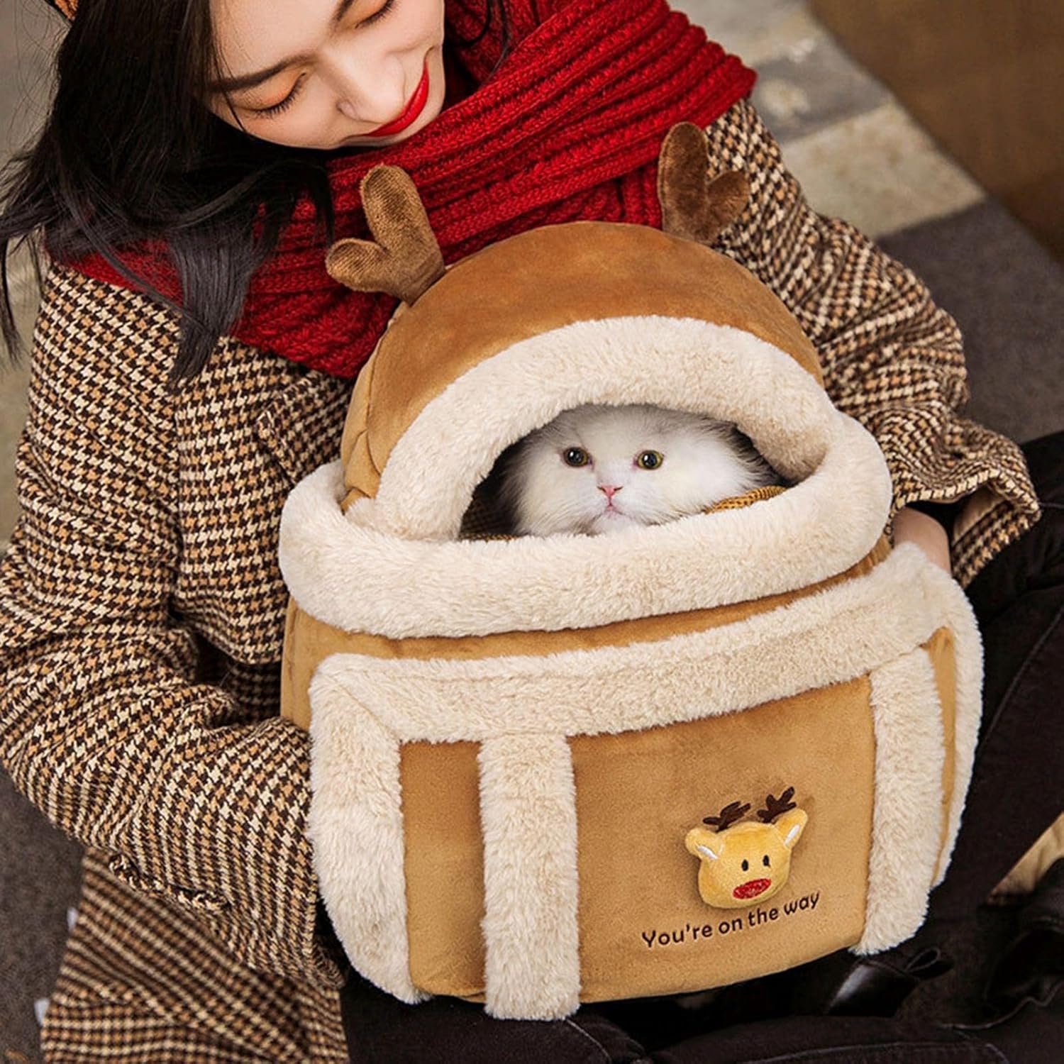 Pet Backpack Carrier Travel Bag Plush Winter Outdoor Carrier