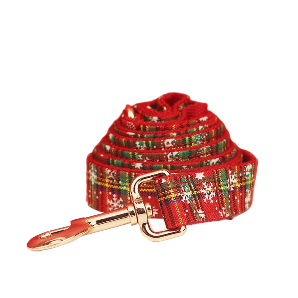 Christmas Pet Collar Plaid Rope Leash Suit Bowknot Flowers