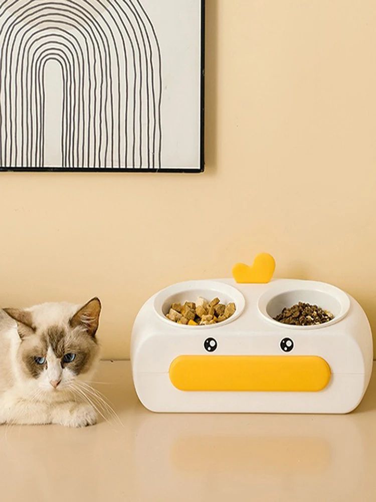 Duck Design Pet Double Bowl Feeding And Drinking Tray