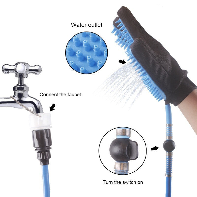 Pet Shower Five Finger Gloves With Hose Massage Brush