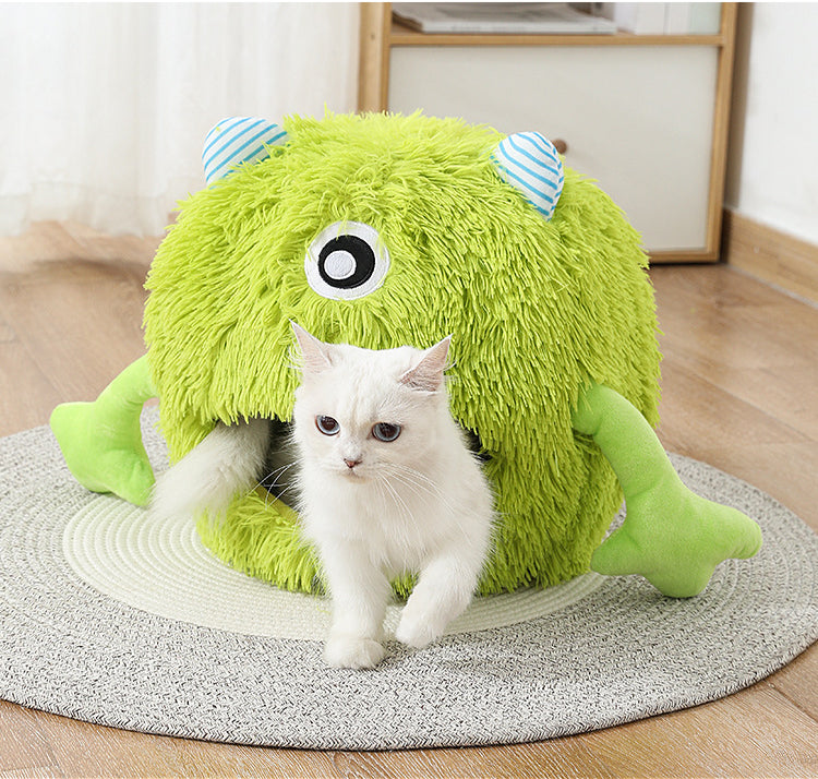 Machine Washable Fluffy Round Pet Calming Plush Sleeping Bed