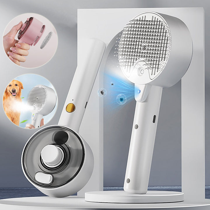 Pet Self Cleaning Steam Grooming Brush Hair Removal Tool