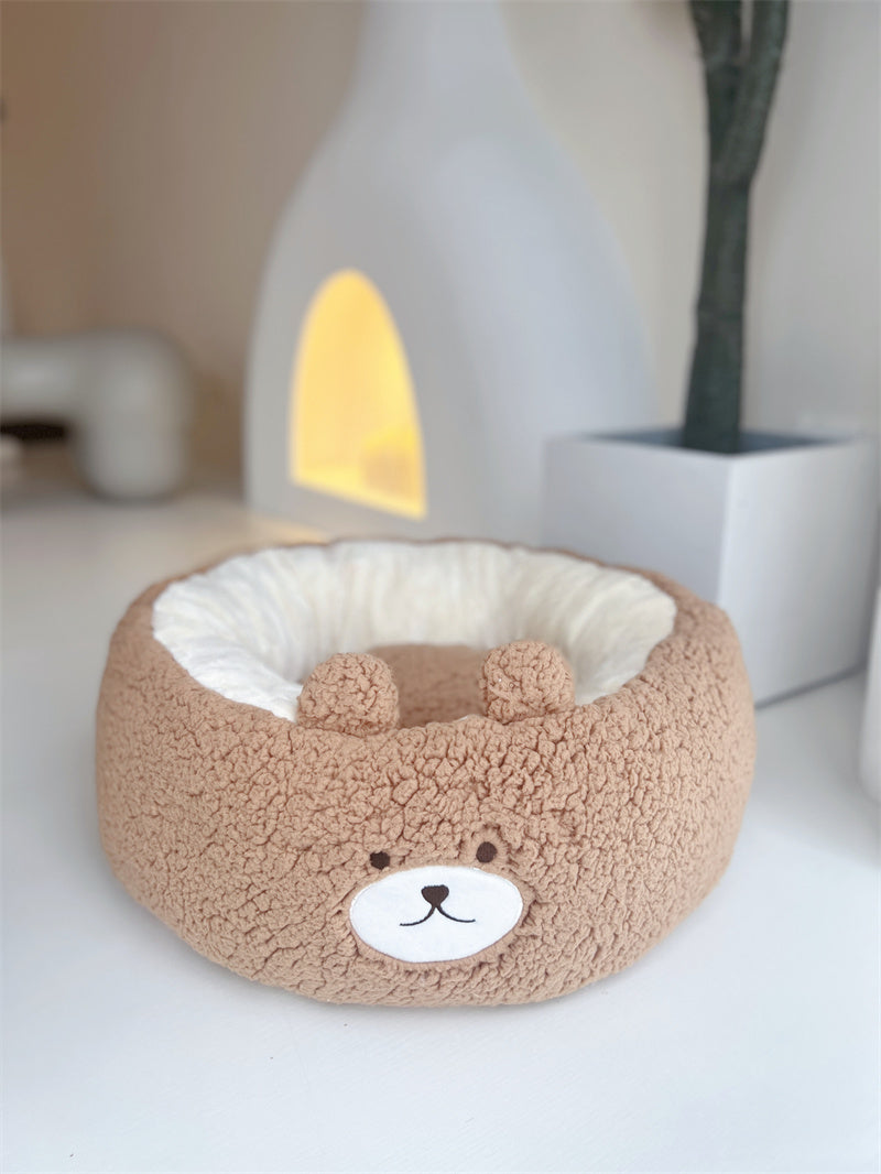 Cartoon Plush Round Pet All Season Sleeping Bed Cushion Nest
