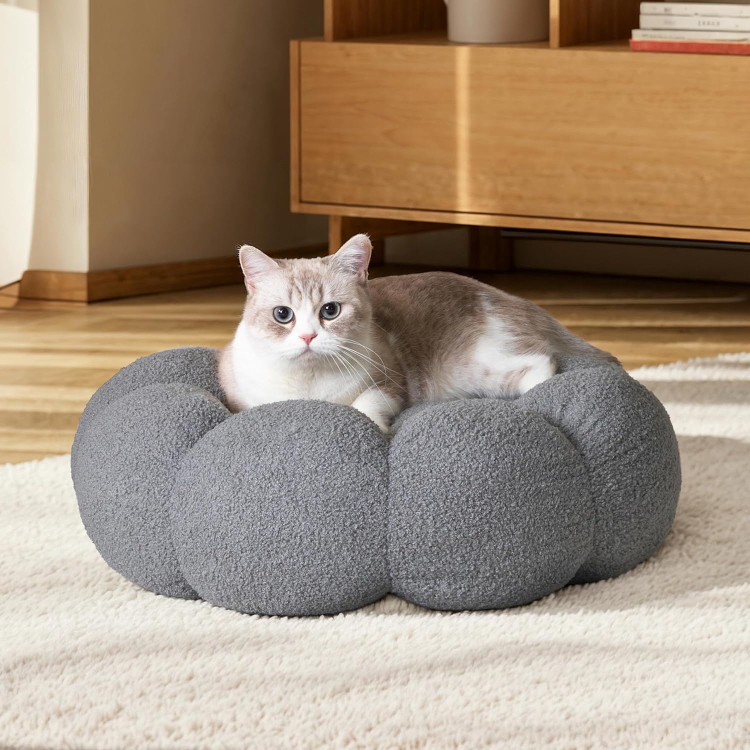 Fluffy Plush Round Pet Calming Donut Sleeping Bed
